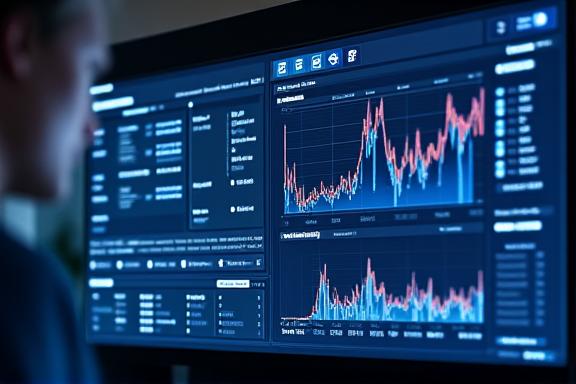 Executive dashboard showing complex business metrics and charts