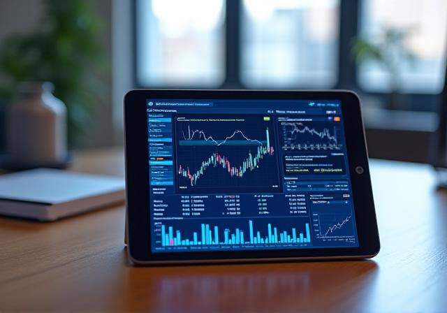 Data visualization dashboard on a tablet in a modern office